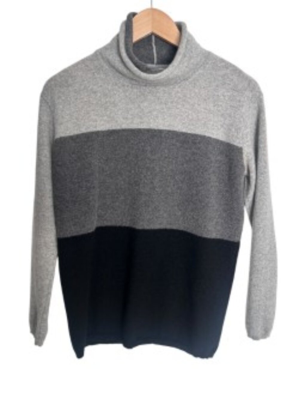 Vertical Design Colorblock Turtleneck Cashmere Sweater Medium
